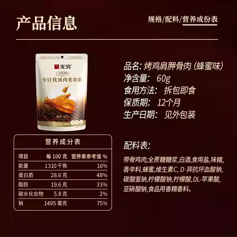 网红零食|无穷蜂蜜烤鸡|肩胛骨肉烤伴翅